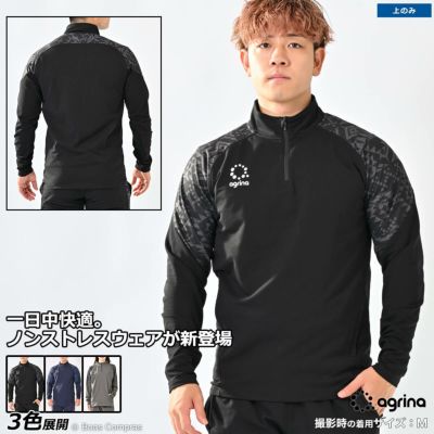 agrina ルシアトライバルデザイン切替ハーフジップスタンドカラージャージトップ